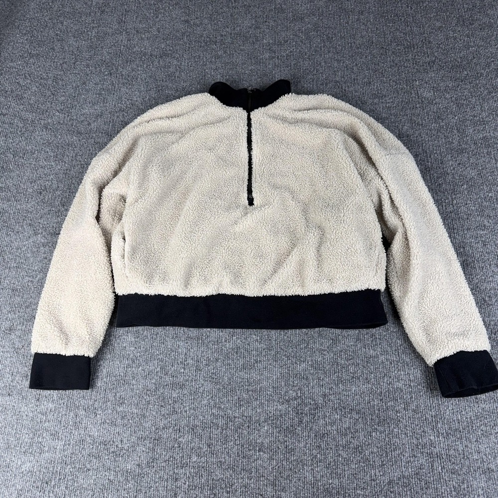 Fabletics Sweatshirt Womens Medium White Sherpa Fleece 1/4 Zip Pullover